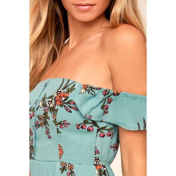 NWT🏷️Lulu's One Sweet Day Light Blue Floral Print Off-the-Shoulder Dress - Picture 5 of 10